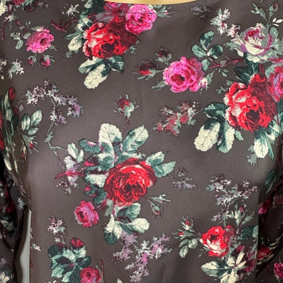 GAP Chocolate Brown Red Pink Rose Print Recycled Silky Satin Mini Dress NWOT S - Picture 13 of 16